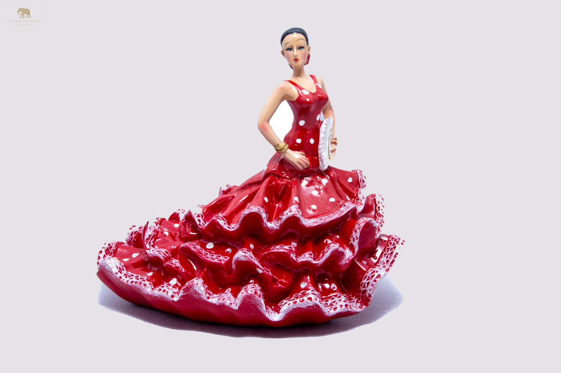 Spanish Red flamenco dancer With Long Dress, Figurine hand painted and handmade in Spain.