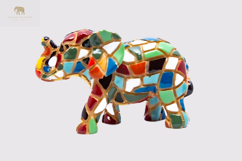 Mosaic Elephant statue made with marble dust and with enamel. It's the best collection in Spain.