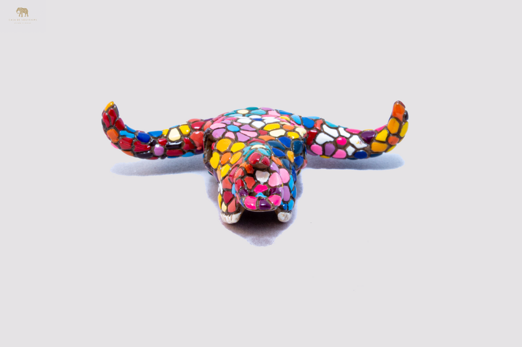 Flower Colored Bull Head Magnets statue made with marble dust and with enamel. It's the best collection in Spain.