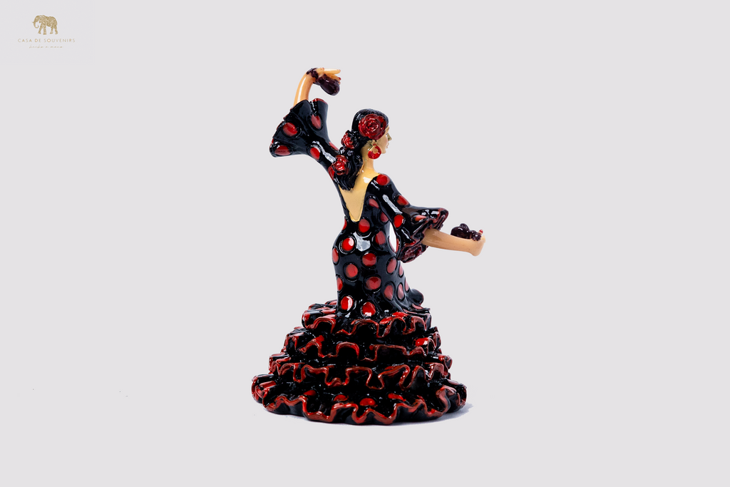 Spanish Black flamenco dancer With Red And Black Dress, Figurine hand painted and handmade in Spain.