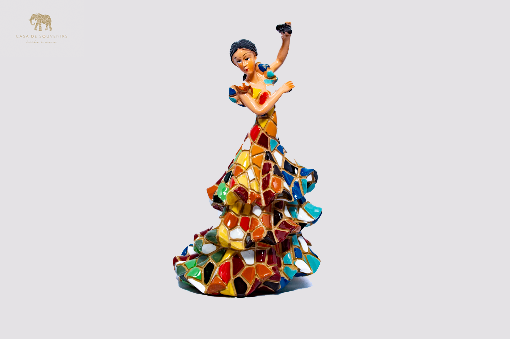 Mosaic Spanish flamenco dancer with castanets statue made with marble dust and with enamel. It's the best collection in Spain.