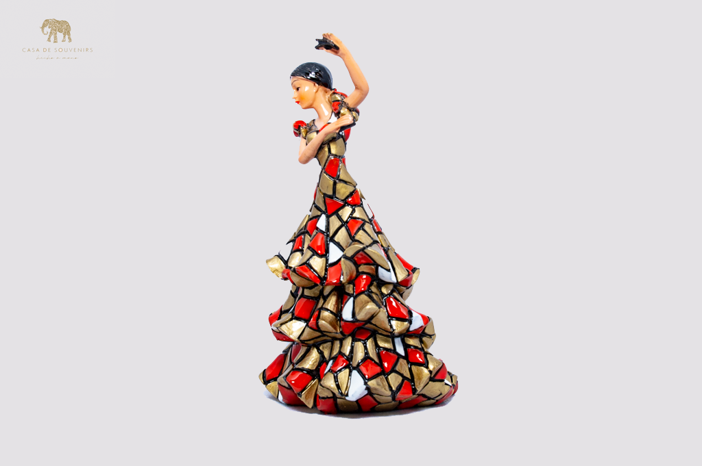 Red Mosaic Spanish flamenco dancer statue made with marble dust and with enamel. It's the best collection in Spain.