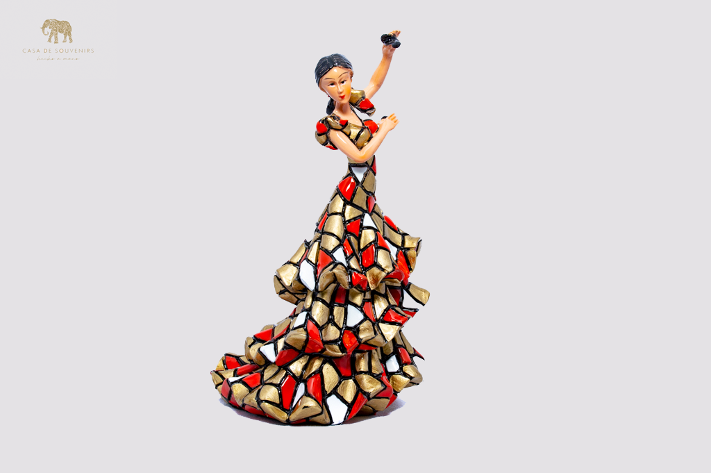Red Mosaic Spanish flamenco dancer statue made with marble dust and with enamel. It's the best collection in Spain.