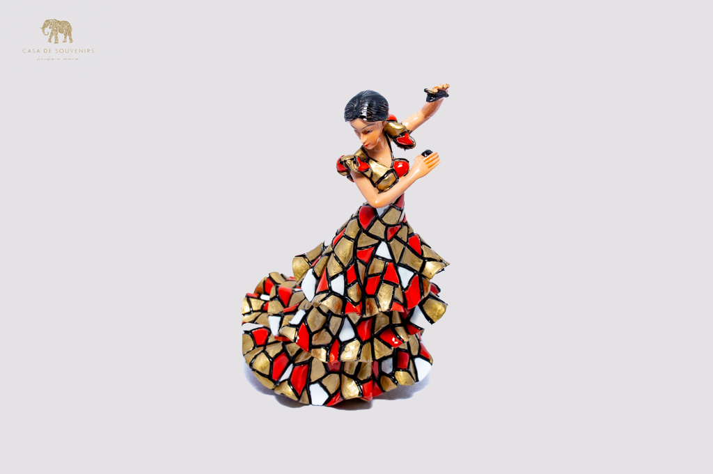 Red Mosaic Spanish flamenco dancer statue made with marble dust and with enamel. It's the best collection in Spain.