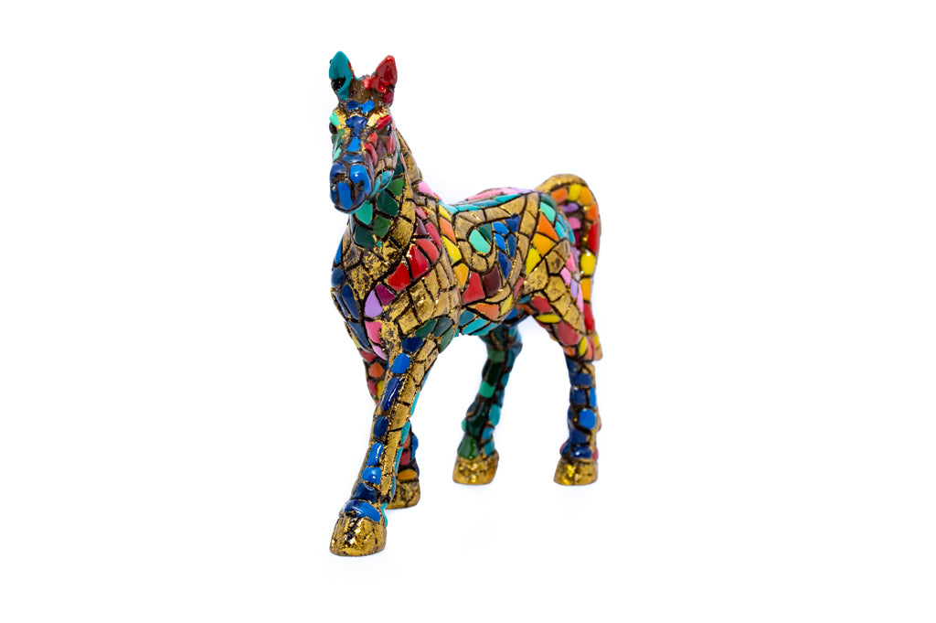 Golden horse statue made with marble dust and with enamel. It's the best collection in Spain.