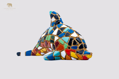 Dolphin Mosaic statue made with marble dust and with enamel. It's the best collection in Spain.