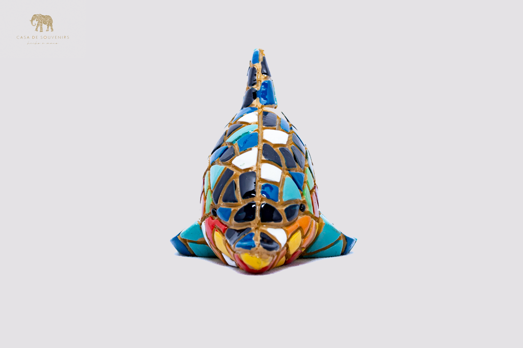 Dolphin Mosaic statue made with marble dust and with enamel. It's the best collection in Spain.