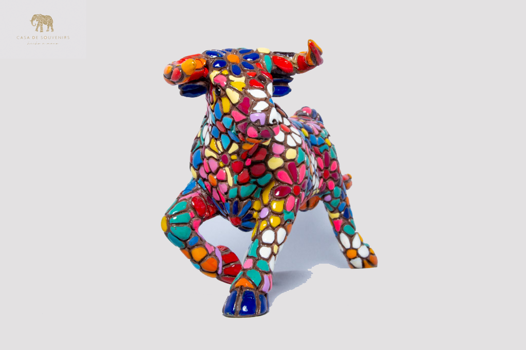 Flower Bull statue made with marble dust and with enamel. It's the best collection in Spain.
