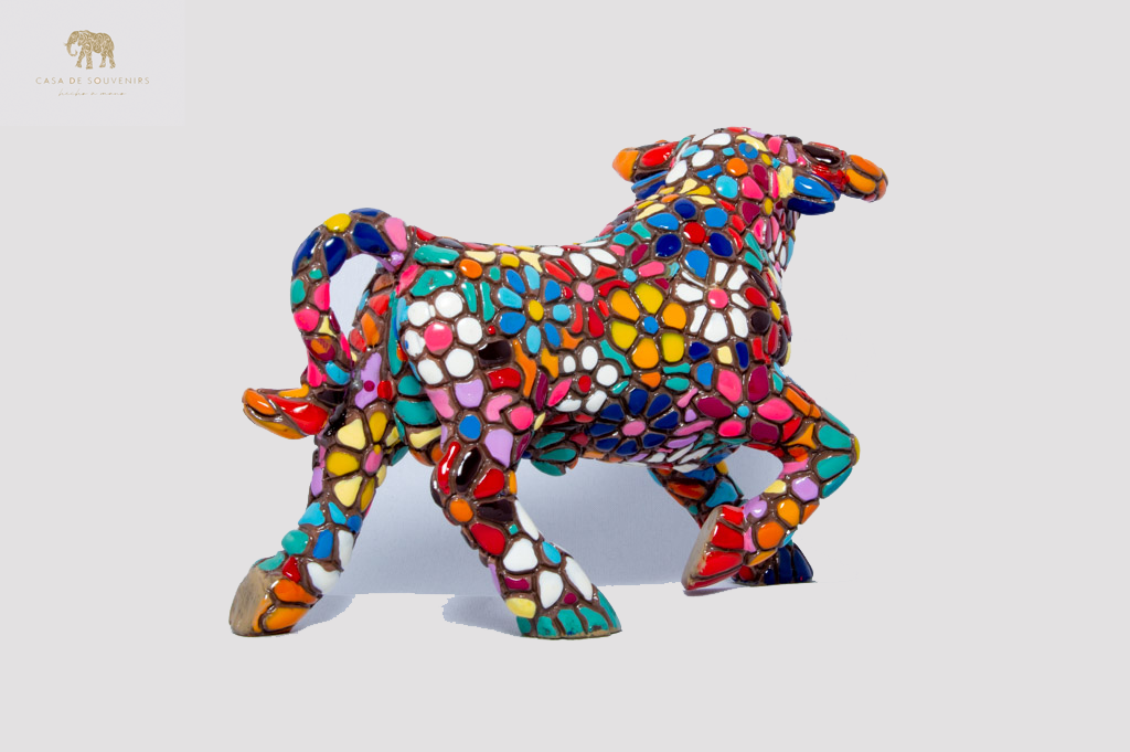 Flower Bull statue made with marble dust and with enamel. It's the best collection in Spain.