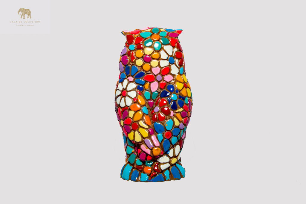 Flower Owl statue made with marble dust and with enamel. It's the best collection in Spain.
