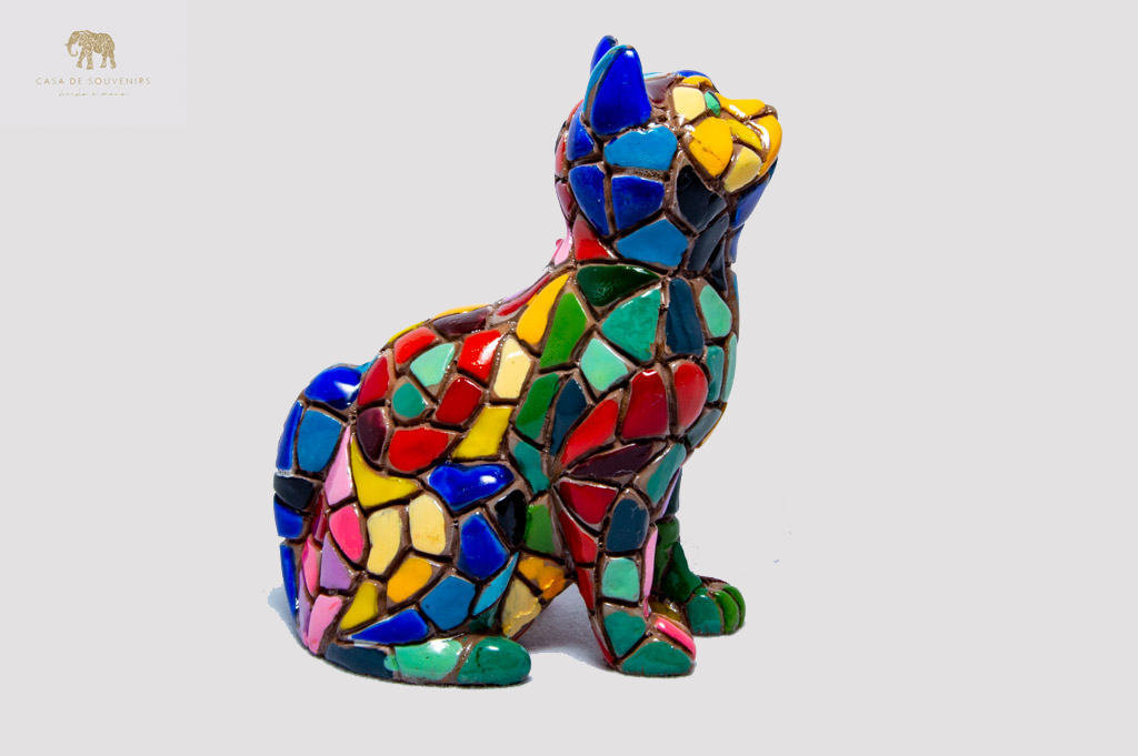 Cat Red And Blue Cat figurine, Cat Statue, Decorative Cat, Figura de Gato, Multicolor Cat ,Hand Painted