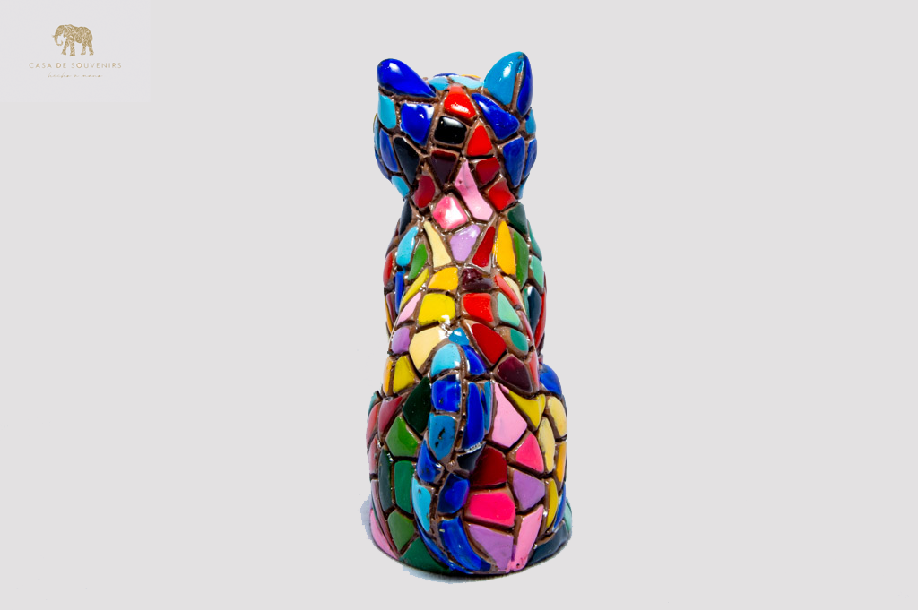 Cat Red And Blue Cat figurine, Cat Statue, Decorative Cat, Figura de Gato, Multicolor Cat ,Hand Painted