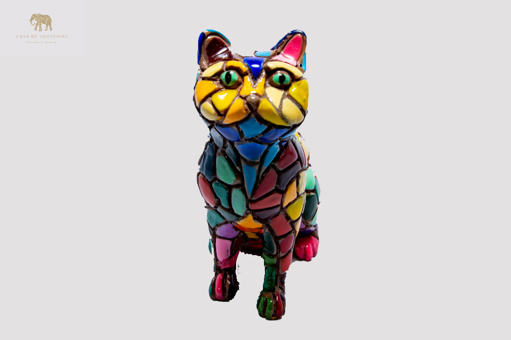 Cat Red And Blue Cat figurine, Cat Statue, Decorative Cat, Figura de Gato, Multicolor Cat ,Hand Painted