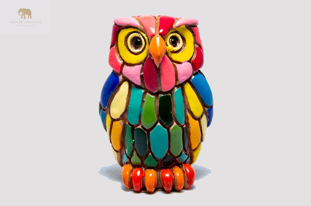 Pink And Blue Owl 7(CM) , Owl figurine, Owl Statue, Decorative Owl, Figura de Búho, Multicolor Owl ,Hand Painted