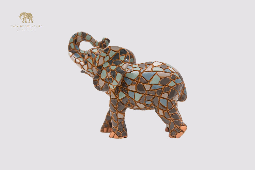 Mosaic Elephant Gray statue made with marble dust and with enamel. It's the best collection in Spain.