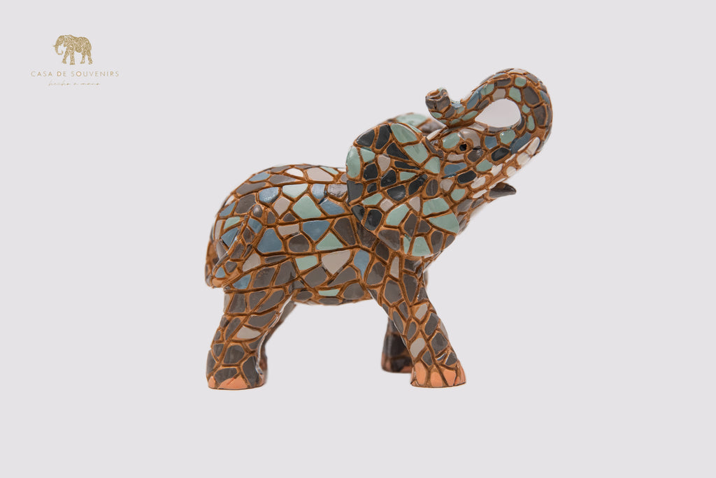 Mosaic Elephant Gray statue made with marble dust and with enamel. It's the best collection in Spain.