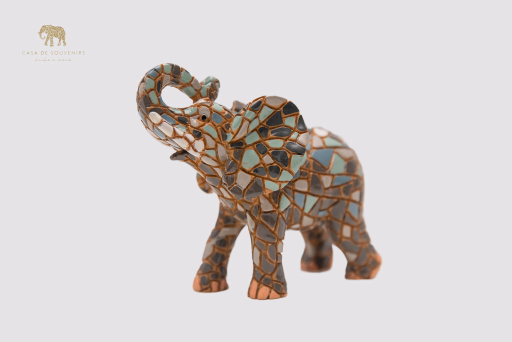 Mosaic Elephant Gray statue made with marble dust and with enamel. It's the best collection in Spain.