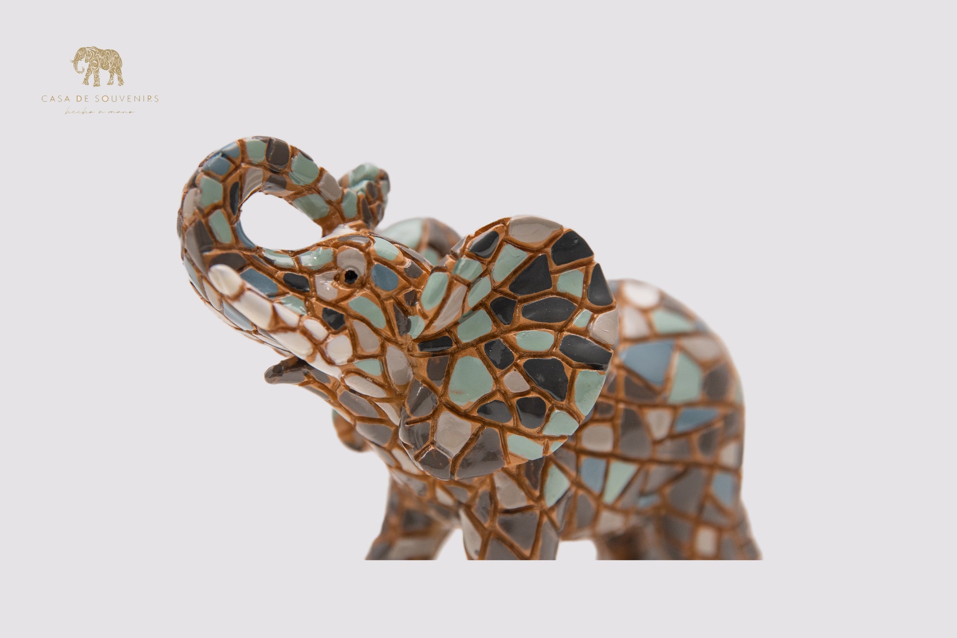 Mosaic Elephant Gray statue made with marble dust and with enamel. It's the best collection in Spain.
