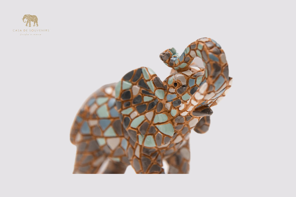 Mosaic Elephant Gray statue made with marble dust and with enamel. It's the best collection in Spain.