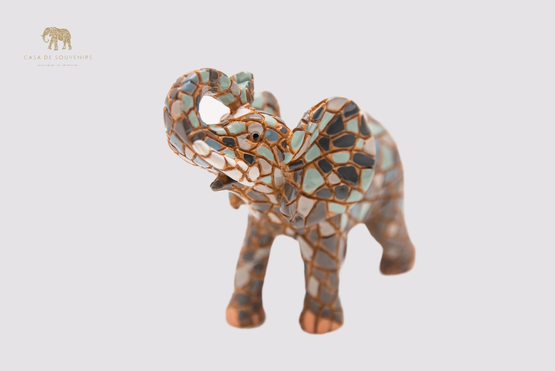 Mosaic Elephant Gray statue made with marble dust and with enamel. It's the best collection in Spain.