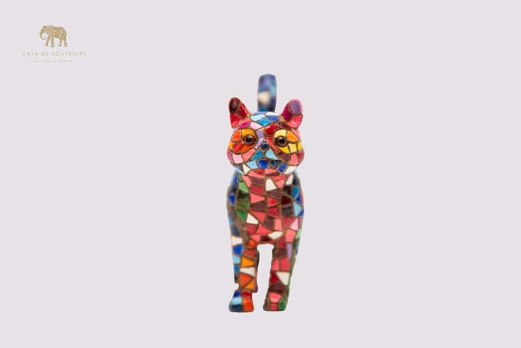Mix Colours Mosaic Cat Stand statue made with marble dust and with enamel. It's the best collection in Spain.
