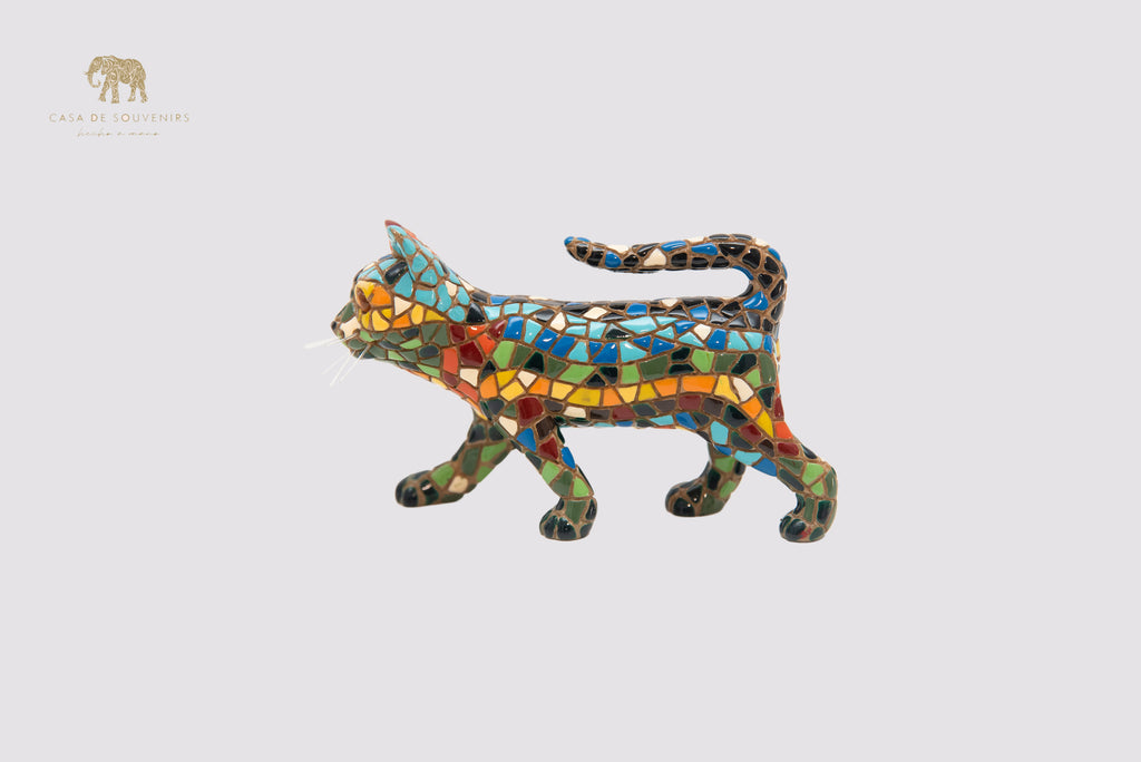Mix Colours Mosaic Cat Standing statue made with marble dust and with enamel. It's the best collection in Spain.