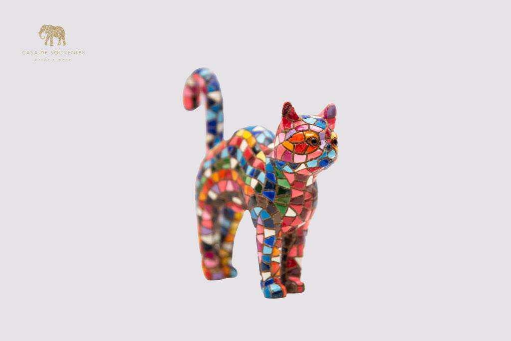 Mix Colours Mosaic Cat Stand statue made with marble dust and with enamel. It's the best collection in Spain.