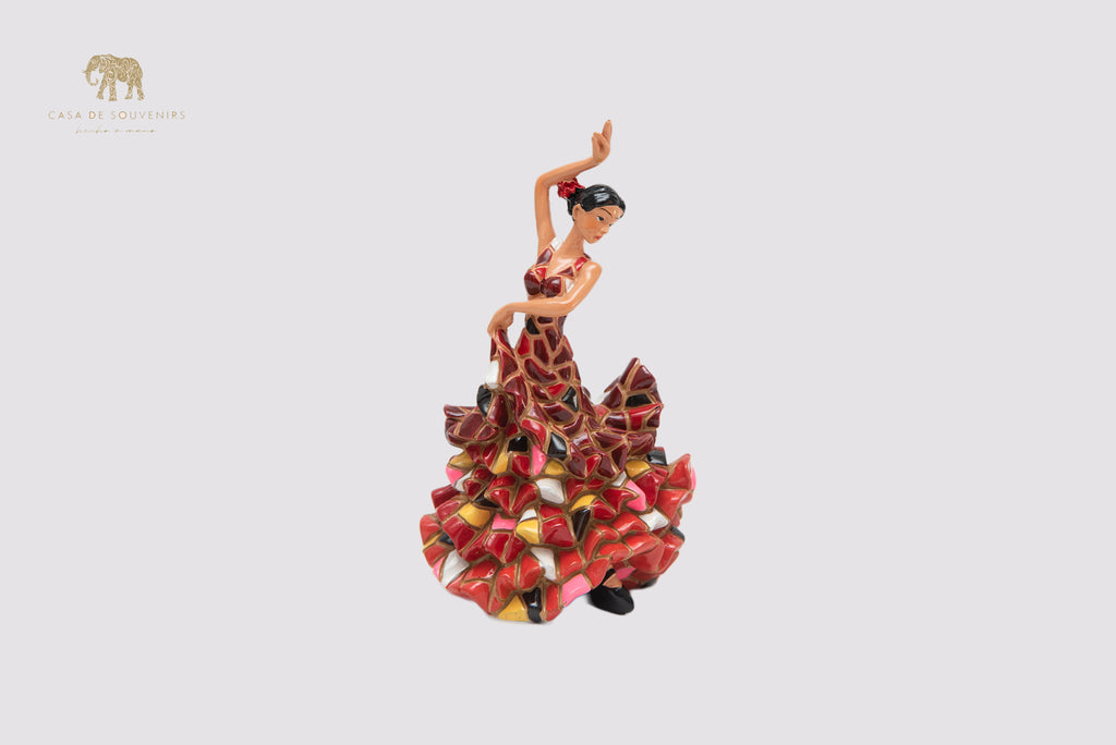 Red Mosaic Spanish flamenco dancer statue made with marble dust and with enamel. It's the best collection in Spain.