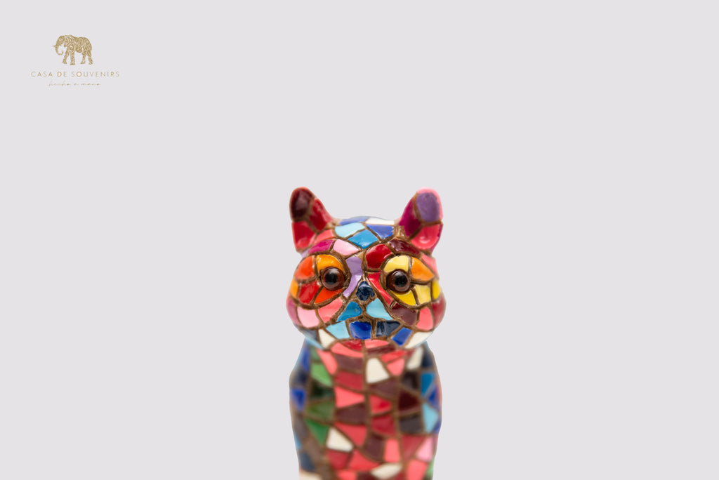 Mix Colours Mosaic Cat Stand statue made with marble dust and with enamel. It's the best collection in Spain.