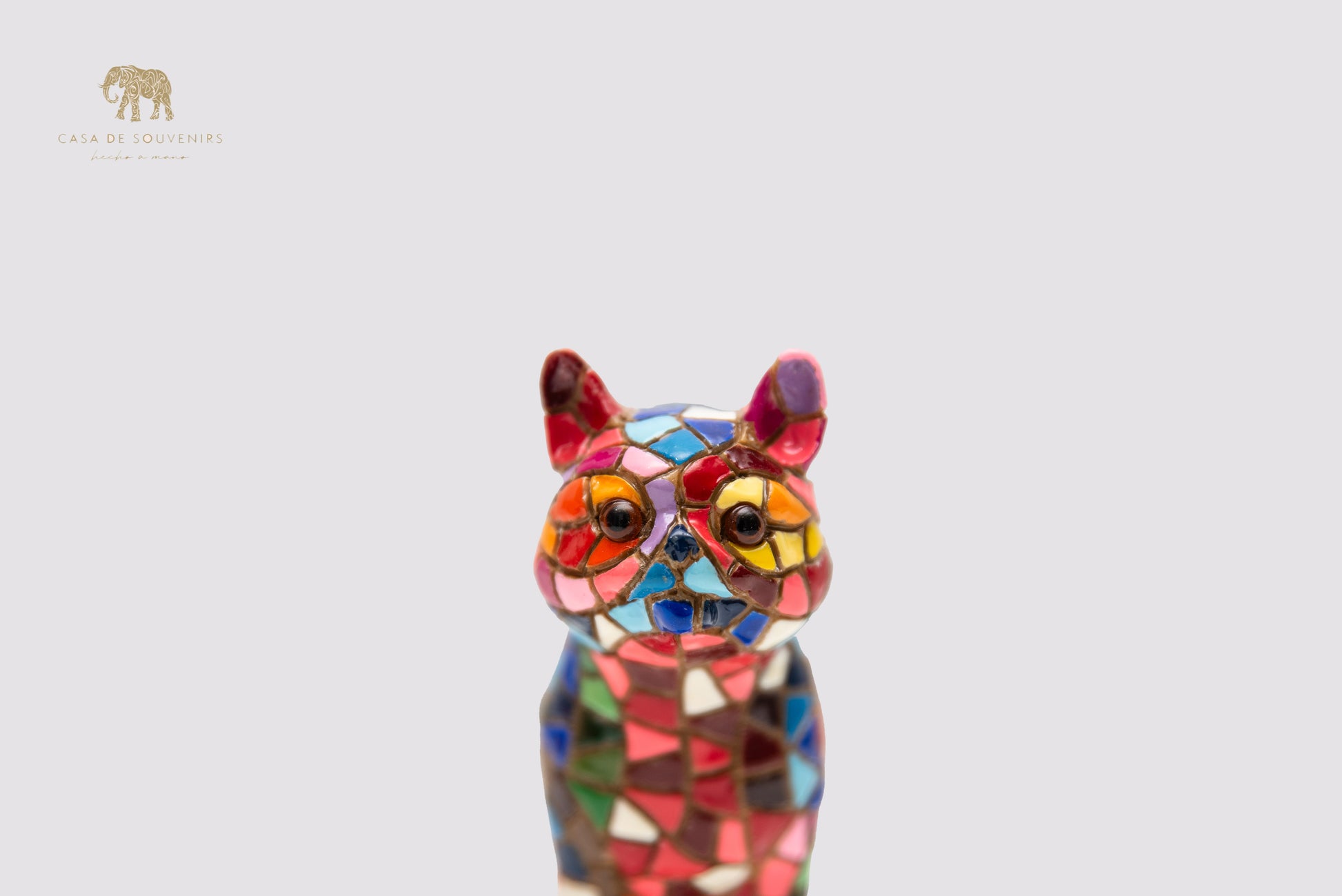 Mix Colours Mosaic Cat Stand statue made with marble dust and with enamel. It's the best collection in Spain.