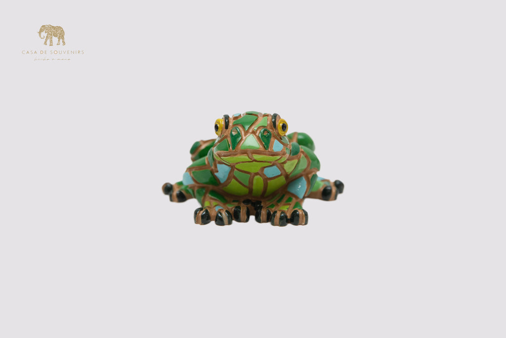 Green Frog statue made with marble dust and with enamel. It's the best collection in Spain.