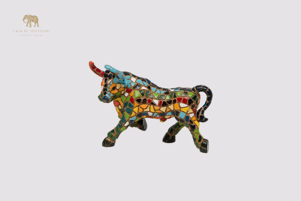 Mosaic Blue Bull Statue With Big Horns made with marble dust and with enamel. It's the best collection in Spain.