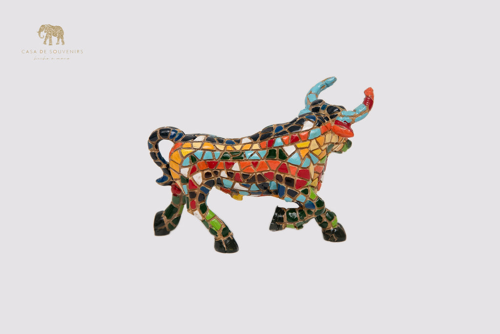 Mosaic Blue Bull Statue With Big Horns made with marble dust and with enamel. It's the best collection in Spain.