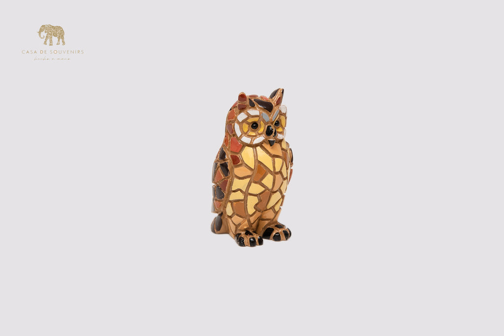 Mosaic Owl Beige Statue With Beautiful Colors made with marble dust and with enamel. It's the best collection in Spain.