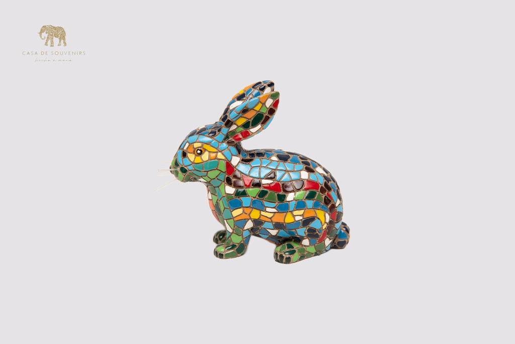 Mix Colours Mosaic Rabbit statue made with marble dust and with enamel. It's the best collection in Spain.
