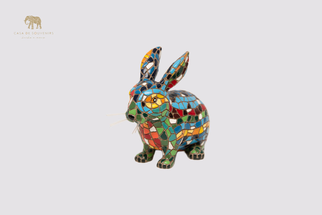 Mix Colours Mosaic Rabbit statue made with marble dust and with enamel. It's the best collection in Spain.