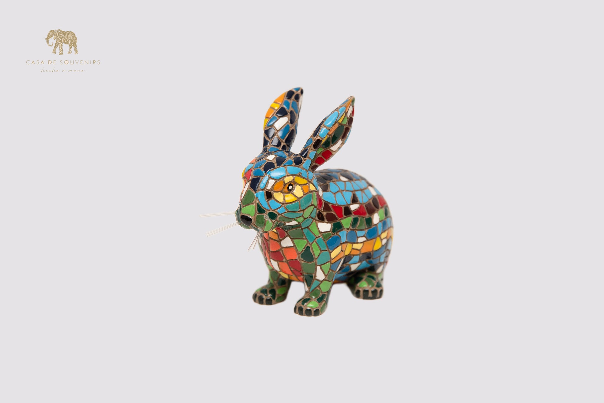 Mix Colours Mosaic Rabbit statue made with marble dust and with enamel. It's the best collection in Spain.