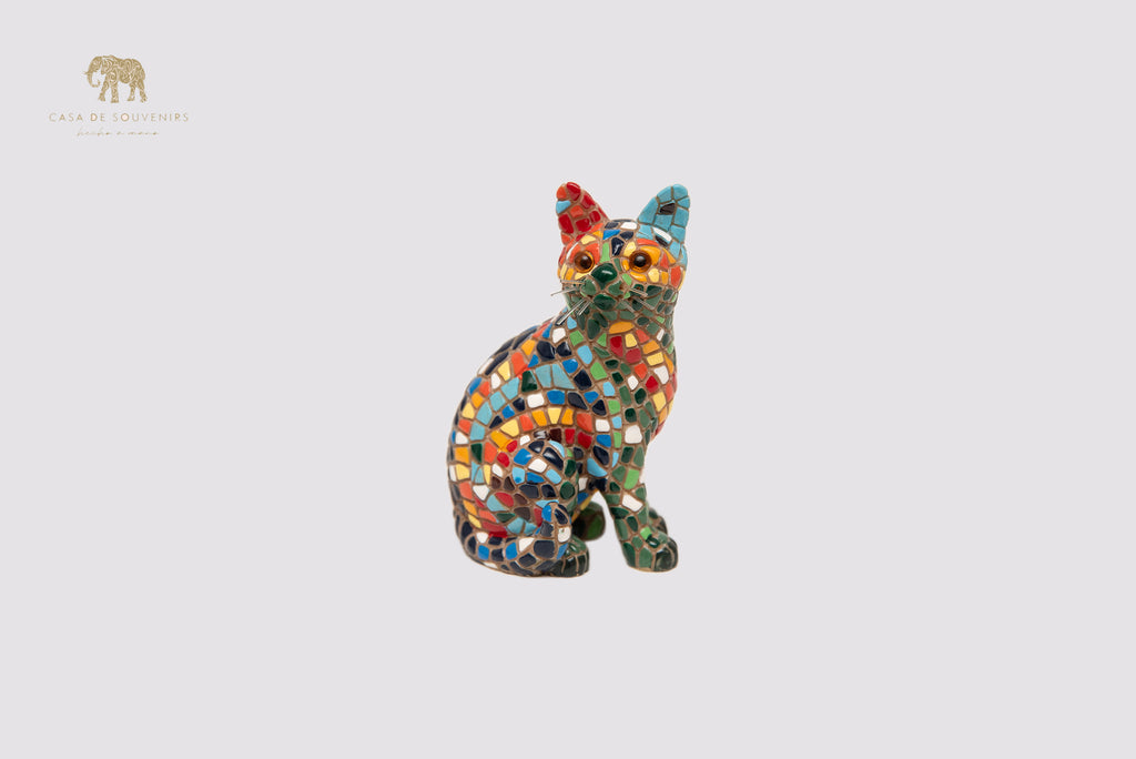 Mix Colours Mosaic Cat statue made with marble dust and with enamel. It's the best collection in Spain.