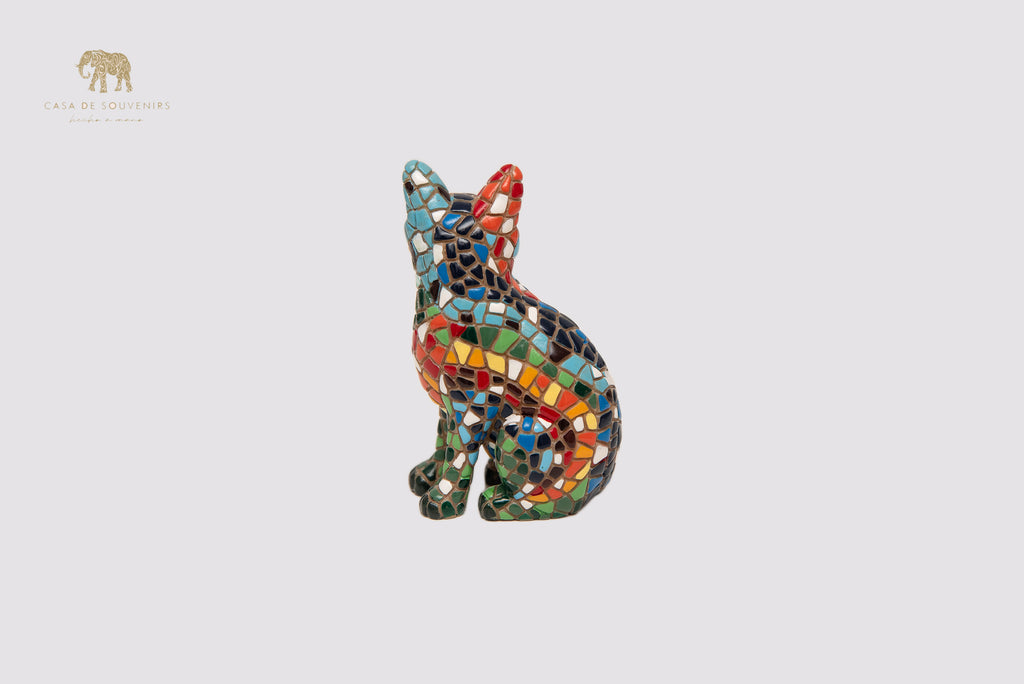 Mix Colours Mosaic Cat statue made with marble dust and with enamel. It's the best collection in Spain.