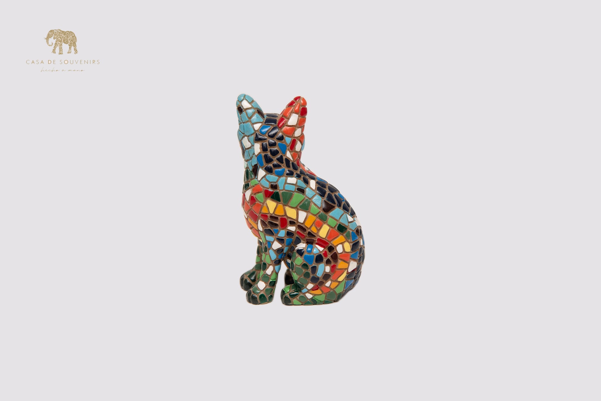 Mix Colours Mosaic Cat statue made with marble dust and with enamel. It's the best collection in Spain.