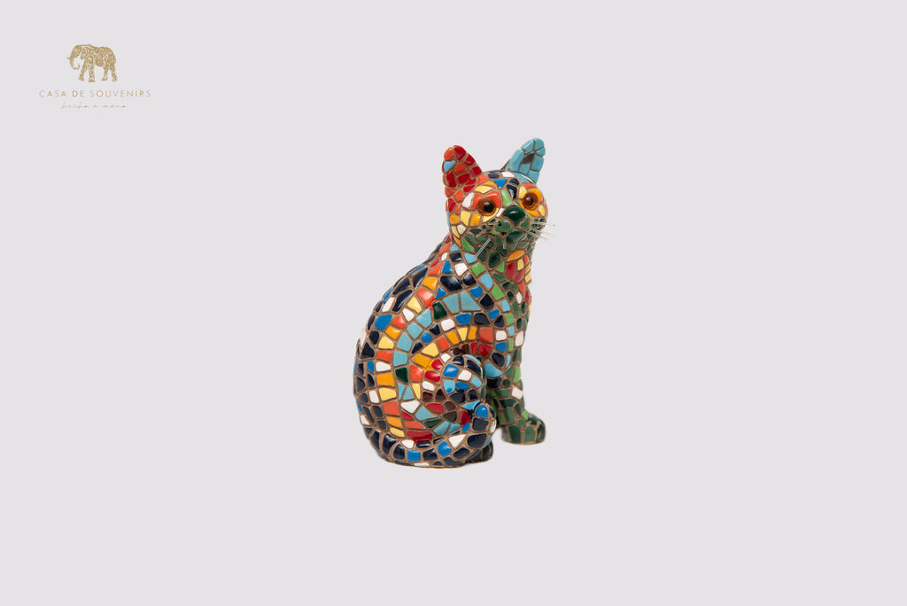 Mix Colours Mosaic Cat statue made with marble dust and with enamel. It's the best collection in Spain.