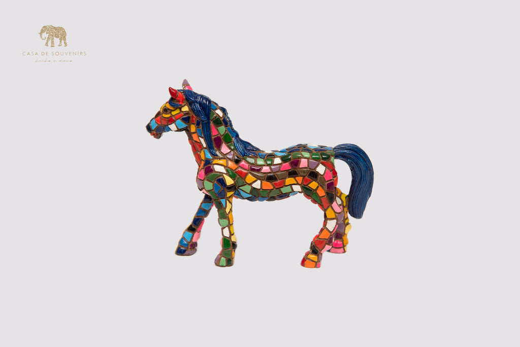 Mosaic Horse Blue And Mix Colours statue made with marble dust and with enamel. It's the best collection in Spain.