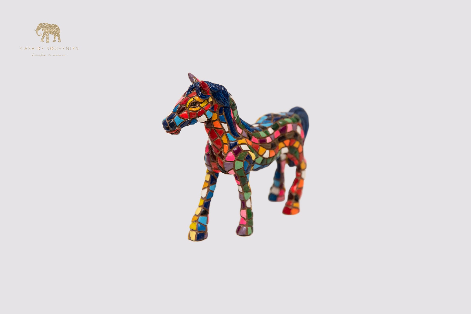 Mosaic Horse Blue And Mix Colours statue made with marble dust and with enamel. It's the best collection in Spain.