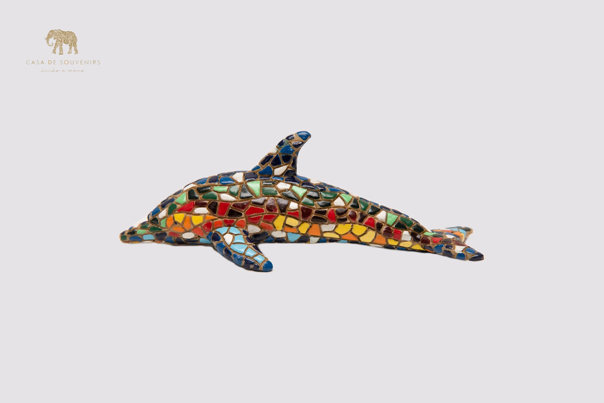 Mix Colours Mosaic Dolphin statue made with marble dust and with enamel. It's the best collection in Spain.