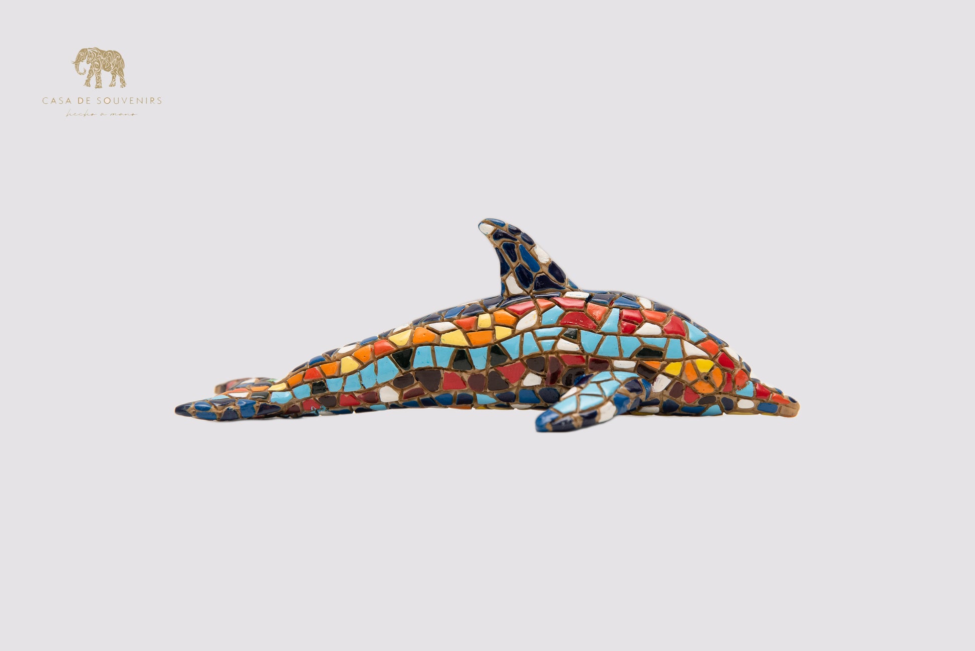 Mix Colours Mosaic Dolphin statue made with marble dust and with enamel. It's the best collection in Spain.