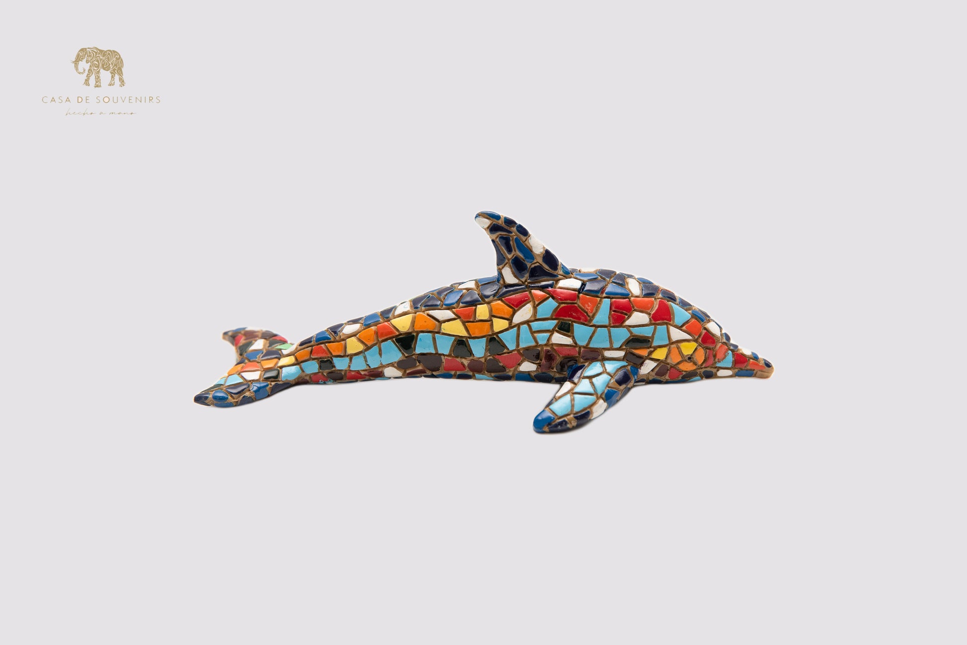 Mix Colours Mosaic Dolphin statue made with marble dust and with enamel. It's the best collection in Spain.
