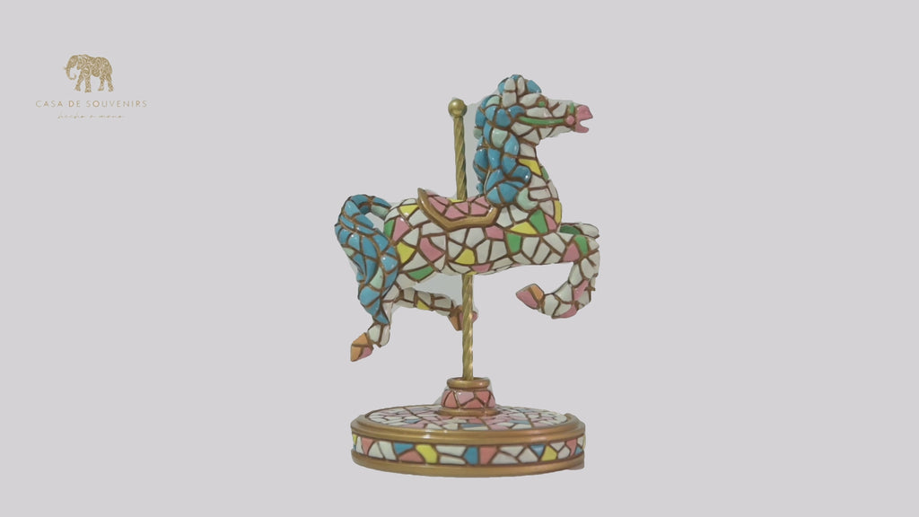 Handmade Mix Colours Mosaic Carousel Stand statue made with marble dust and with enamel. It's the best collection in Spain.